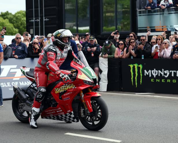 Honda Racing's John McGuinness unveiled a special tribute livery to mark the 30th anniversary of his Isle of Man TT debut in Sunday's RST Superbike race. (Photo by Stephen Davison/Pacemaker Press)