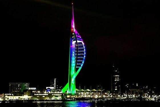 The Spinnaker Tower in Portsmouth lit up for Saffie