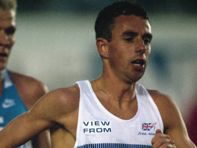 John Nuttall of Great Britain in action during the 5000 metres in the European Athletics Championships on August 11, 1994 at the Olympic Stadium, in Helsinki, Finland. (Photo by Gray Mortimore/Getty Images)