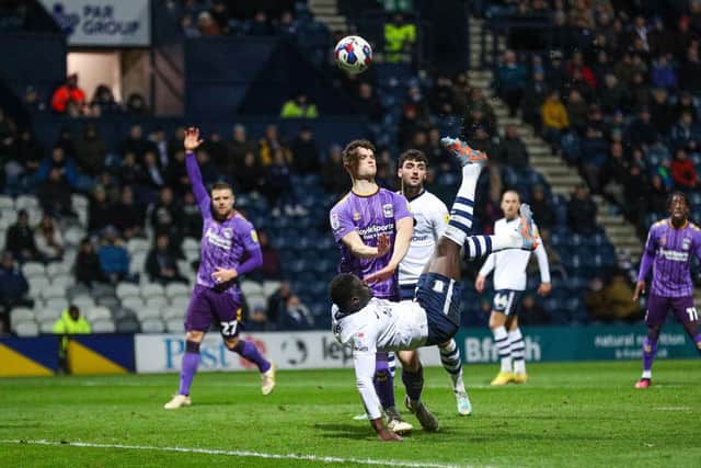 Preston North End's Bambo Diaby tries an overhead kick