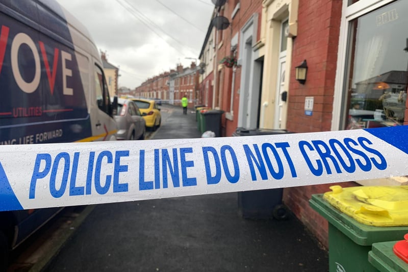 Shelley Road in Ashton, Preston has been taped off since around 9am between Roebuck Street and Eldon Street. Picture by Neil Cross / Lancashire Post