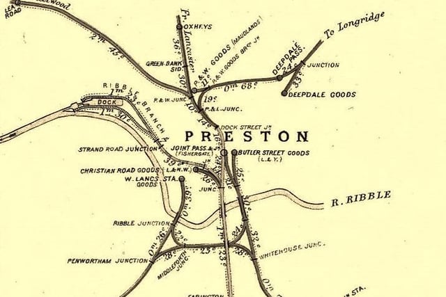 This map shows the many railway lines in and out of Preston