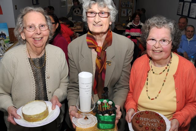 From left:Betty Chadwick, of Bessacarr, Jean Elliott, of Armthorpe, and Betty Armstrong, of Belle Vue held their decorated funeral cakes for Dying Matters Awareness week at Doncaster Carers Centre in 2013
