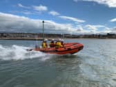 Morecambe Lifeboat was called out to rescue two people thought to be cut off by the tide at Half Moon Bay Heysham. Picture courtesy of Morecambe Lifeboat.