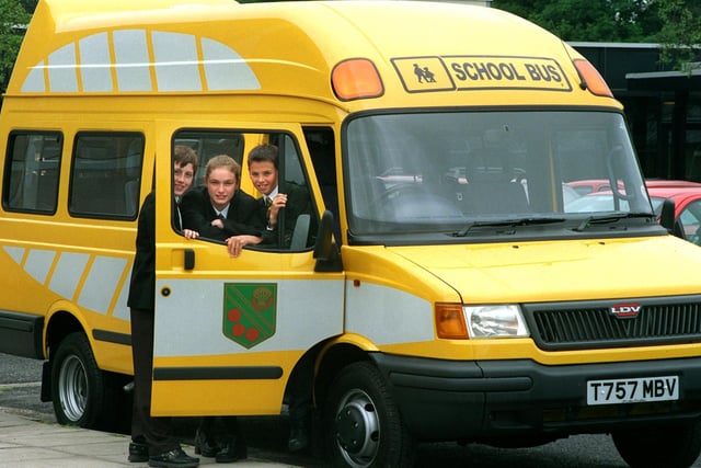 From left, Philip Strange, Mandy English and Dominic Abbott of Broughton High School, Preston with their new school minibus