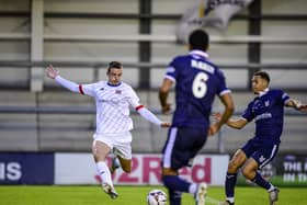 Charley Jolley pulls the trigger to score Fylde's first goal of the game (photo: Steve Mcllelan/AFC Fylde)