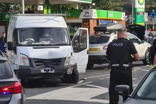 The police chase ended with the van crashing outside the BP garage in Victoria Road, Walton-le-Dale at around 4pm on Tuesday, October 11