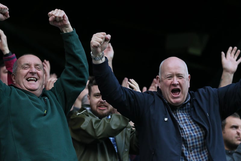 Preston North End's fans celebrate victory at the end of the match