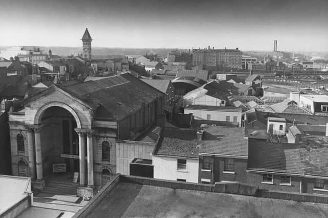 This fabulous image shows the skyline of Preston, looking down on the Central Methodist Church on Lune Street, and showing the old Fishergate Baptist Church and the impressive looking County Hall in the distance