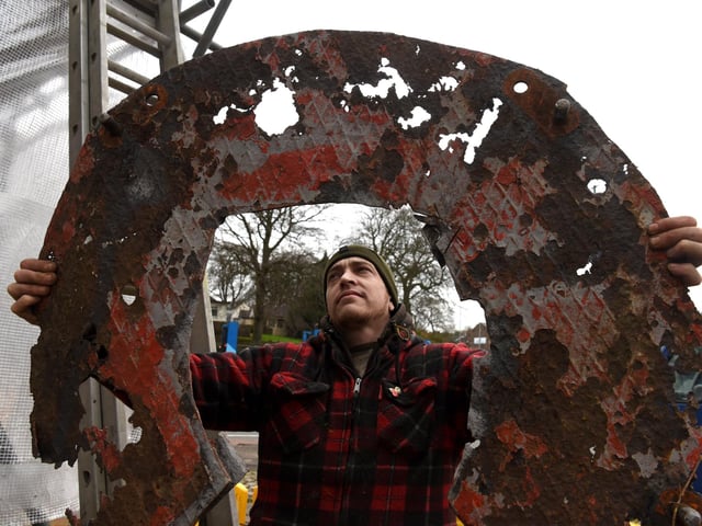 Michael Ainsworth of Sandblasting Lancashire, assesses a rust-infected portion of the structure