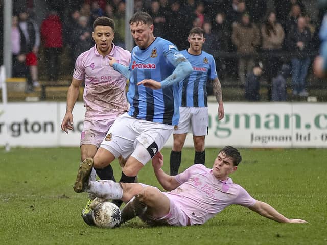 Chorley's Mike Calveley, right, and Adam Henley in action against Southport (photo: David Airey/dia_images)