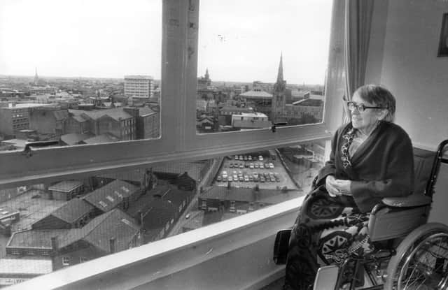 Mrs Polly Fallon may have been wheelchair-bound and living on the 13th floor of a showpiece block of flats at Sandown Court in Avenham, Preston - but she was a happy soul - savouring her spectacular view across Preston