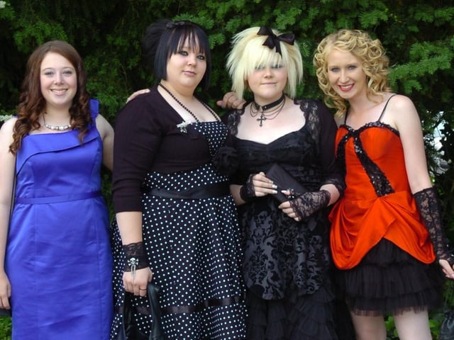 Rebecca Tebay, Holly Turner, Olivia Machell and Danielle Williams at the 2010 Our Lady's High School prom night at Bartle Hall