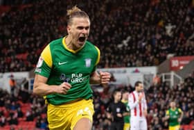 Preston North End's Brad Potts celebrates scoring his side's first goal against Stoke City.