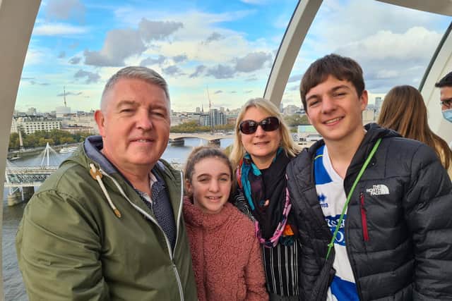 Oliver on a family holiday in London with dad Richard, mum Sheena and sister Francesca.