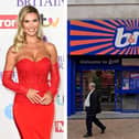 Left: Christine McGuinness in 2023 (credit: Getty). Right: A B&M store in Blackpool (credit: Google Maps).
