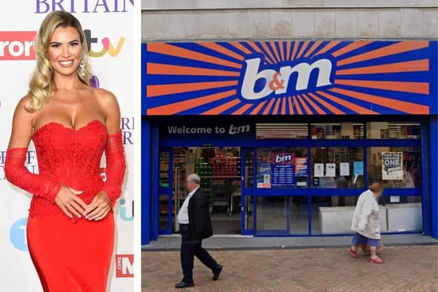 Left: Christine McGuinness in 2023 (credit: Getty). Right: A B&M store in Blackpool (credit: Google Maps).