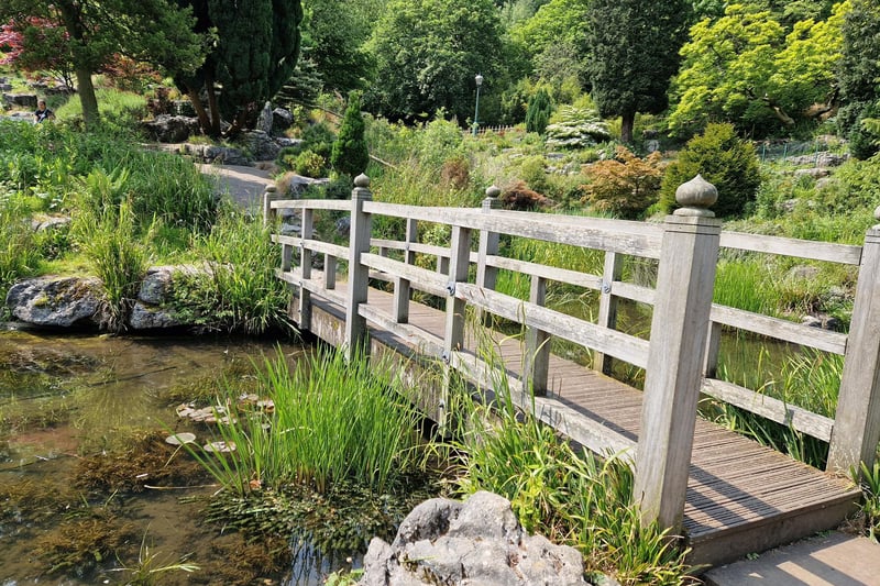 A wooden bridge in the Japanese Rock Garden in Avenham Park
