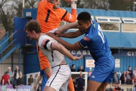 Joe Rodwell-Grants makes a nuisance of himself against Nantwich Town (photo:Phil Dawson)