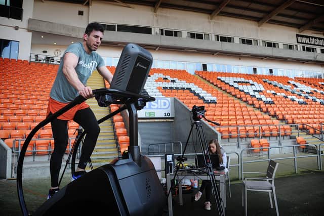 Former Marine Matthew Disney attempted to climb the equivalent of Mt Everest by using a gym stepping machine at Blackpool FC
