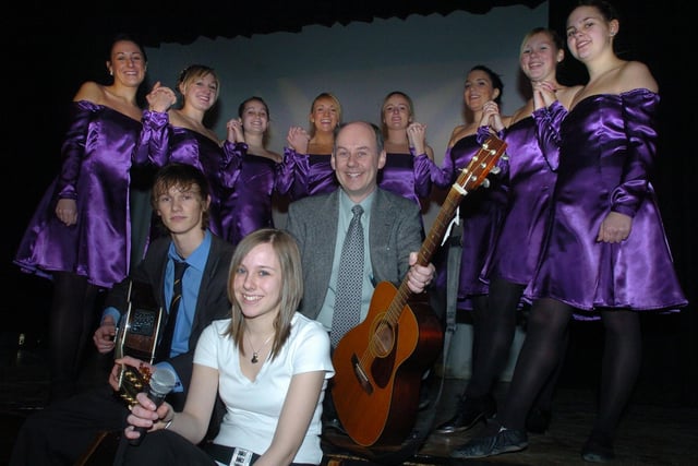 Hutton Grammar School upper and lower sixth form students, with teacher Lawrence Lonergan, who performed a song and dance show to raise money to help Galloways to repair their vandalised buses
