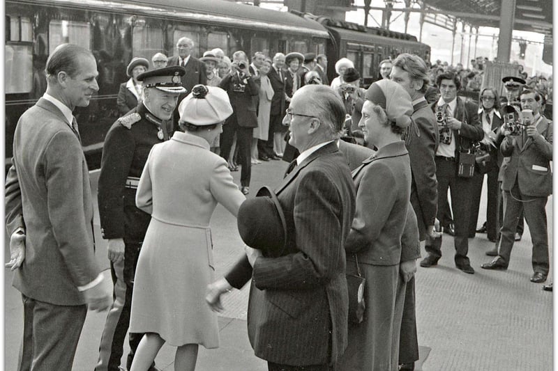 Royal Visit to Preston. May 7th 1974H.M. The Queen and H.R.H. The Duke of Edinburgh arrive at Preston Railway Station. The Queen would later visit the new Power Signal Box while the Duke of Edinburgh visited B.A.C. Works on Strand Road. The Royal couple later departed for Lancaster.