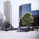 The two proposed blocks with the old chapel sandwiched in between.(Image FWP Ltd).