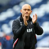 Stoke City manager Alex Neil applauds the Preston North End fans after the match