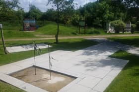 The site of the new Queen’s Lancashire Regiment memorial at Fylde Arboretum, prepared and ready to receive the 5-ton granite block which will form the central feature.