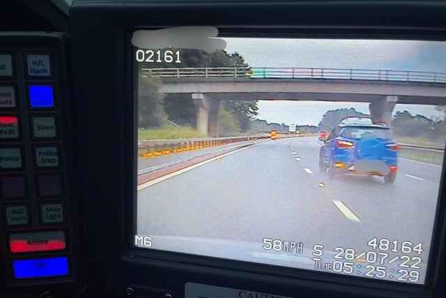 This vehicle decided the M6 s/b was the best time to message a colleague on WhatsApp. Driver stopped and now faces a £200 fine and 6 points.