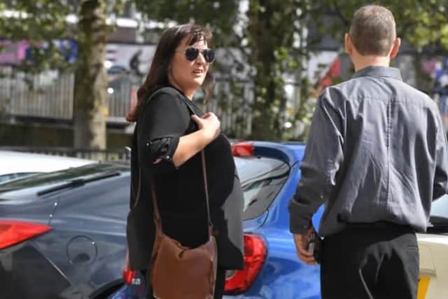 Former prison librarian Sharon Mawdsley pleaded not guilty to nine counts at Preston Crown Court. (Pictured at Preston Magistrates Court on Sept 8.)