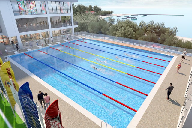 Swimming pool on beach front -CGI