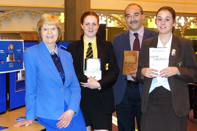 Lancashire Children's Book of the Year Award at the University of Central Lancashire. Pictured with winning books: (from left to right) Hazel Townson, Emma Hopper of Lytham St Annes High School, Kevin Ellard from UCLan, and Sarah Turner of Baines High School in Poulton