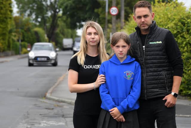 The Penwortham Girls school bus is too full for some leavers in New Longton. Pictured is one affected family: Daniel Crosshead with his daughter Paige and fiance Georgia.