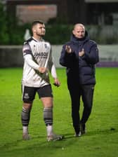 Brig boss Jamie Milligan with defender McCauley Wilson (photo: Ruth Hornby)