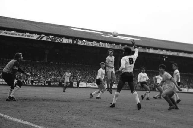 Mark Patterson (out of picture) scores Preston North End's equaliser against Port Vale in the play-offs in May 1989