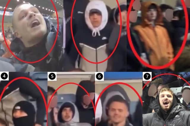 Police are trying to identify these individuals who were throwing items at a Blackburn Rovers v Preston North End game