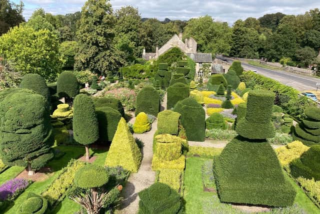 Bird's eye view of the world's oldest topiary garden at Levens Hall and Gardens, Cumbria