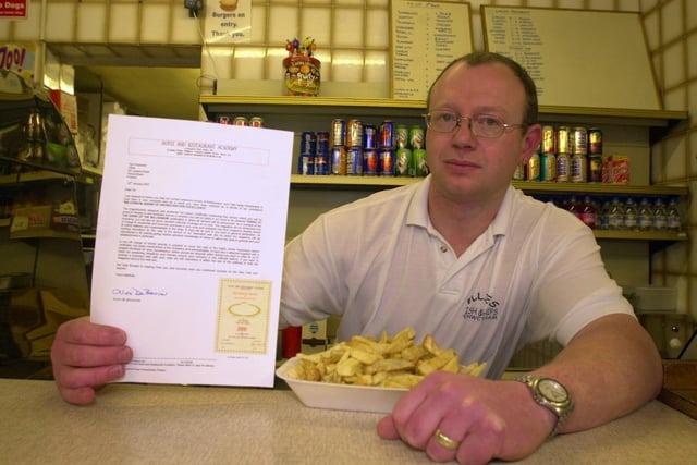 Fish and chip shop owner Paul Oldroyd, from Penwortham, Preston, who received a bogus letter from a company calling itself The Hotel and Restaurant Academy. Luckily he didn't fall for the scam, instead putting his efforts into providing locals with their favourite grub from his shop Ollie's Chippy