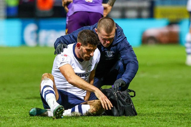 Preston North End's Ched Evans receives treatment