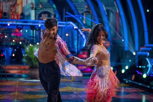 Ranvir Singh, with professional dancer Giovanni Pernice, during the dress show for Strictly Come Dancing