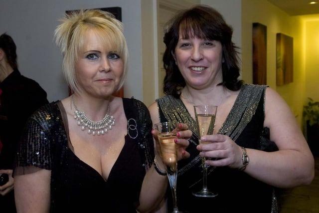 Angela Crook and Julie Harbot at a Christmas party at Barton Grange Hotel in 2009