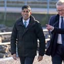 Prime Minister Rishi Sunak (left) and Minister for Levelling Up, Housing and Communities, Michael Gove (second left), with Morecambe MP David Morris, during a community visit to the Eden Project Morecambe site on Morecambe promenade today (January 19). Picture: Owen Humphreys/PA Wire