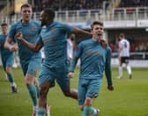 Jack Hazlehurst celebrates his winner against Hereford (photo: David Airey/dia_images)