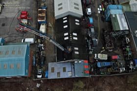 Drone's eye view of crews fighting the blaze (Image: Lancashire Fire and Rescue).