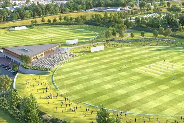 The two ovals and pavillion that will form the heart of the new Lancashire Cricket ground in Farington if the developent gets the nod from the government (image: BDP via Lancashire County Council's planning portal)