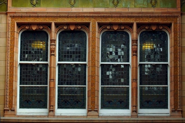 A stained glass window in Miller Arcade