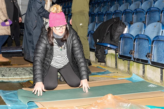 Getting ready for a long night at Deepdale for the Big PNE Sleep Out. Photo: Kelvin Lister-Stuttard