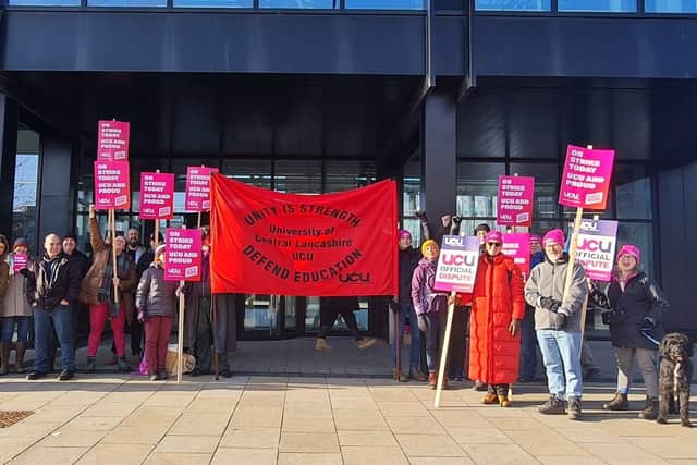 UCLan UCU staff staging a picket line last week (February 9.) There will not be a picket line this week as campus is very quiet due to it being 'Refelction Week' for most courses.