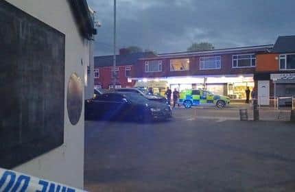 Police and paramedics were called to the scene outside Spar in Leyland Lane where a man in his 20s was stabbed at around 7.38pm. Picture by Richard Tattersall